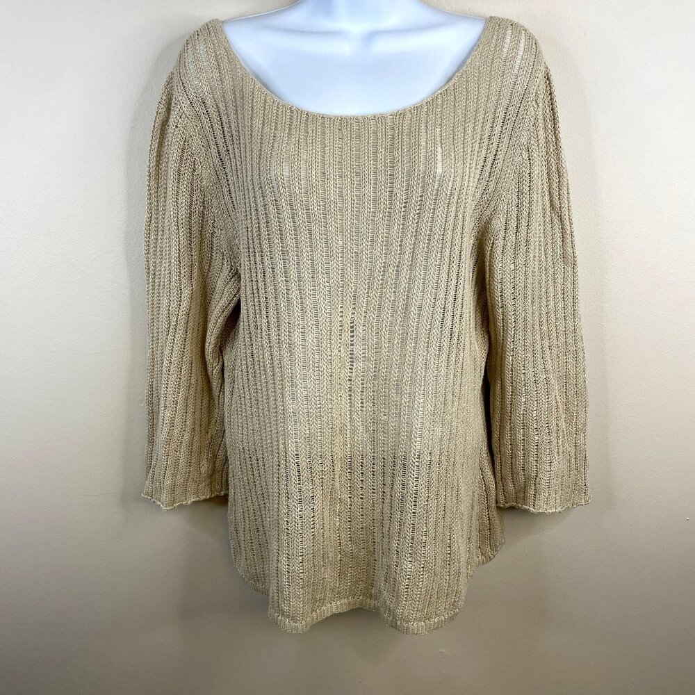 Sigrid Olsen Coastal Crochet Beachy Tunic Sweater Size L Neutral Linen Boho